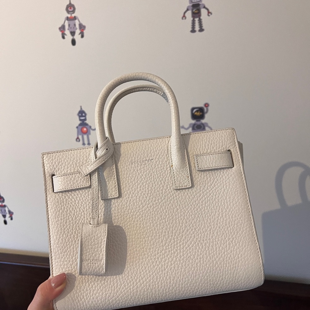 Yves Saint Laurent White Textured Leather Tote